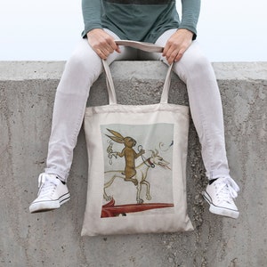 Sac fourre-tout médiéval amusant en toile de coton avec lapin, respectueux de l'environnement, meme portrait de lapin laid, école, sac à dos, shopping, pliable, excellent cadeau pour