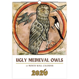 Funny Medieval Owl Paintings 2026 Wall Calendar - EU/UK Version