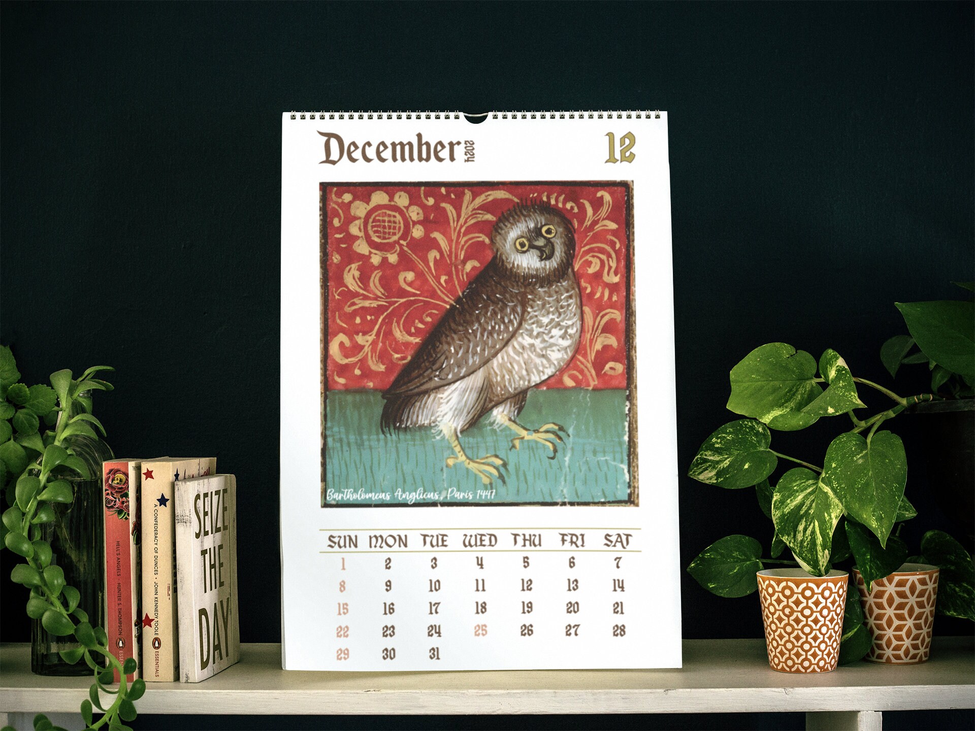 Medieval Owl Paintings Calendar 2024, Calendar for Pet Lovers