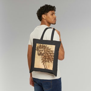 Sac fourre-tout médiéval amusant en toile de coton avec lion, respectueux de l'environnement, mème portrait de lion laid, école, sac à dos, shopping, pliable, cadeau idéal pour ...