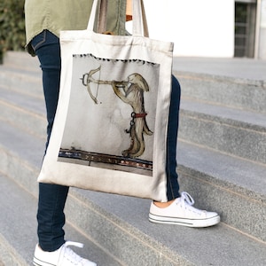 Sac fourre-tout médiéval amusant en toile de coton avec lapin, respectueux de l'environnement, meme portrait de lapin laid, école, sac à dos, shopping, pliable, excellent cadeau pour
