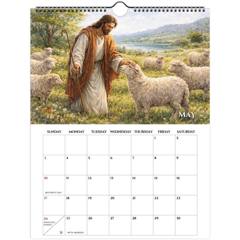 12 Month With Jesus Wall Calendar 2026 US, CA - Christian Wall Calendar ...