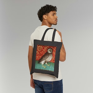 Sac fourre-tout en toile de coton hibou médiéval amusant, respectueux de l'environnement, meme portrait de chouette chouette, école, sac à dos, shopping, pliable, excellent cadeau pour ...