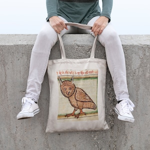 Sac fourre-tout en toile de coton hibou médiéval amusant, respectueux de l'environnement, meme portrait de chouette chouette, école, sac à dos, shopping, pliable, excellent cadeau pour ...
