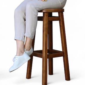 Dark Brown Rustic Wooden Bar Stool with Round Seat Handcrafted Sturdy and Stylish Seating for Bar Kitchen Countertops Vintage pub furniture