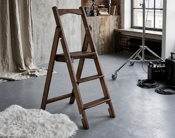 Slim Wooden Folding Step Ladder for Kitchen, Pantry and Home