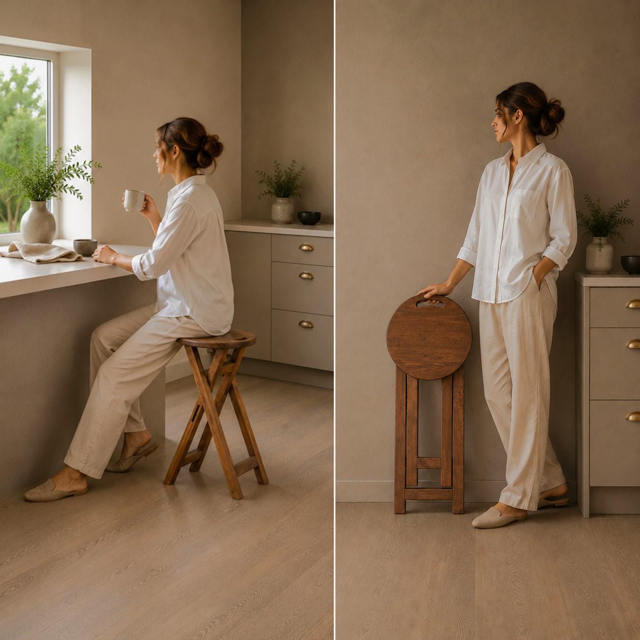 Folding Wooden Stool, Solid Alder Wood, Portable Seat With Carry