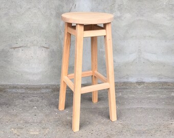 High Round Wooden Bar Stool Round Seat Handcrafted Sturdy Stylish Seating Bars Kitchens Countertops Vintage pub furniture Rustic Elegance