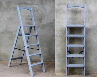 Escalera plegable de madera alta – Escalera rústica delgada con asa / Escalera para cocina y biblioteca