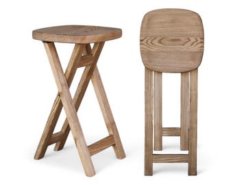 Zusammenklappbarer Klapphocker aus Massivholz mit ergonomisch geformtem quadratischem Sitz Klappbarer Griffsitz Tragbare Sitzmöbel aus Naturholz für die Küche