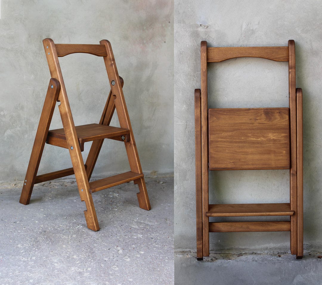 Compact Wooden Step Stool Folding 2-step Ladder for Adults & Kids ...