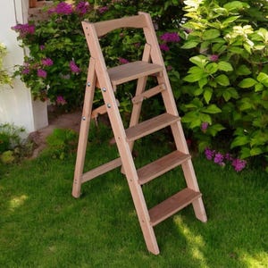 Naturholz Klappleiter für Küche oder Bibliothek Hölzerne Trittleiter 4 Stufe Rustikale Sprosse Fußleiter Fotografie Requisiten Holz hoch Blumenständer