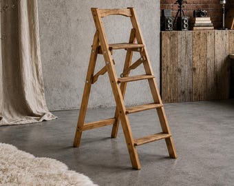 Wood Folding Step Ladder for Kitchen Closet and Library