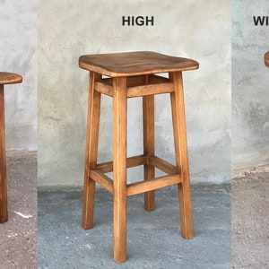 Vintage style Wooden High Stool Smooth seat, body shape Handcrafted Rustic Wood High Bar Stool Barstool Kitchen Solid Wood Farmhouse Style