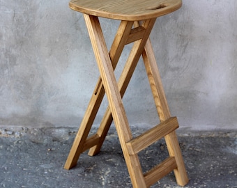 Solid Wooden Folding Stool with Square Seat Portable Foldable Chair Handle Foldable kitchen stool square seat stool natural wood seating