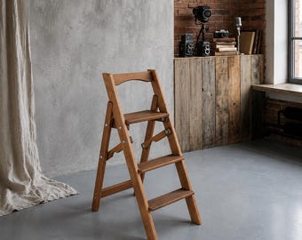 Wooden Folding Step Ladder, 3 Step Ladder for Kitchen & Home