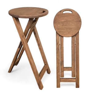 Taburete plegable de madera marrón, taburete plegable de madera con asa circular para asiento, mesa auxiliar, taburete plegable rústico, asiento portátil redondo,