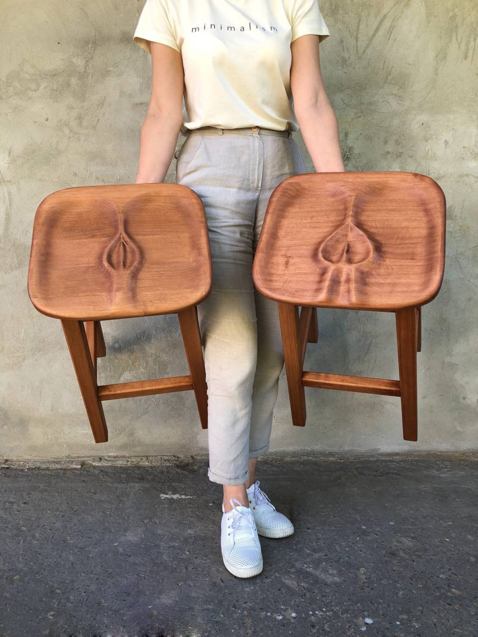 Funny Ergonomic Wooden Bar Stool Rustic High Barstool Man Cave Elevated