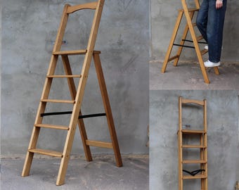 Solid Wood Folding Ladder – Slim Rustic Plant Stand