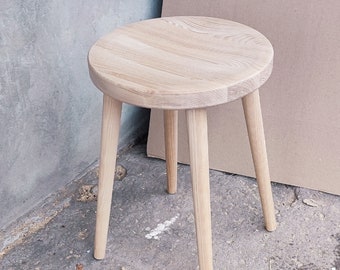 Tabouret rond en bois de frêne naturel avec pieds amovibles, assise confortable Tabouret portable léger et minimaliste, meubles de cuisine, design scandinave