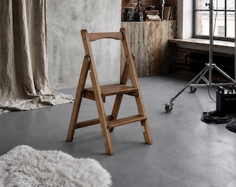 Small Wooden Step Ladder – Foldable Household Ladder for Kitchen