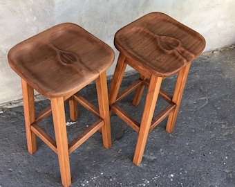 Funny Ergonomic Wooden Bar Stool Rustic High Barstool Man Cave Elevated Unusual Vintage Chair Gift for her for him Seat Butt imprint seating