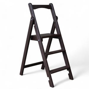 Dark brown Wooden stepladder with high handle Natural Wood folding Thin ladder for home Rustic rung Foot ladder Photography Props Wood