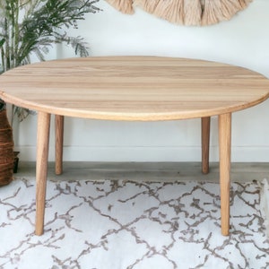 Oval Ash Wood Coffee Table – Modern Scandinavian Side Table Farmhouse Low Table & Plant Stand modern Scandinavian table sleek rustic table