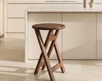 Wooden Folding Stool, Compact Extra Seat, Portable Space Saving Furniture