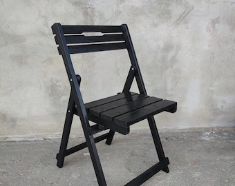 Silla rústica plegable negra con asiento plegable de madera natural, esencial para exteriores, carpintería personalizada, muebles de cafetería, madera, portátil, ahorra espacio