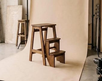 Taburete plegable de madera, escalera de cocina de 2 peldaños, taburete plegable de madera maciza, hecho a mano.