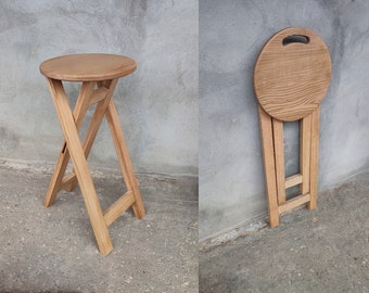 Tabouret pliable en bois de frêne avec siège circulaire et poignée marron, table d'appoint, tabouret pliant en bois, noir rond siège portable