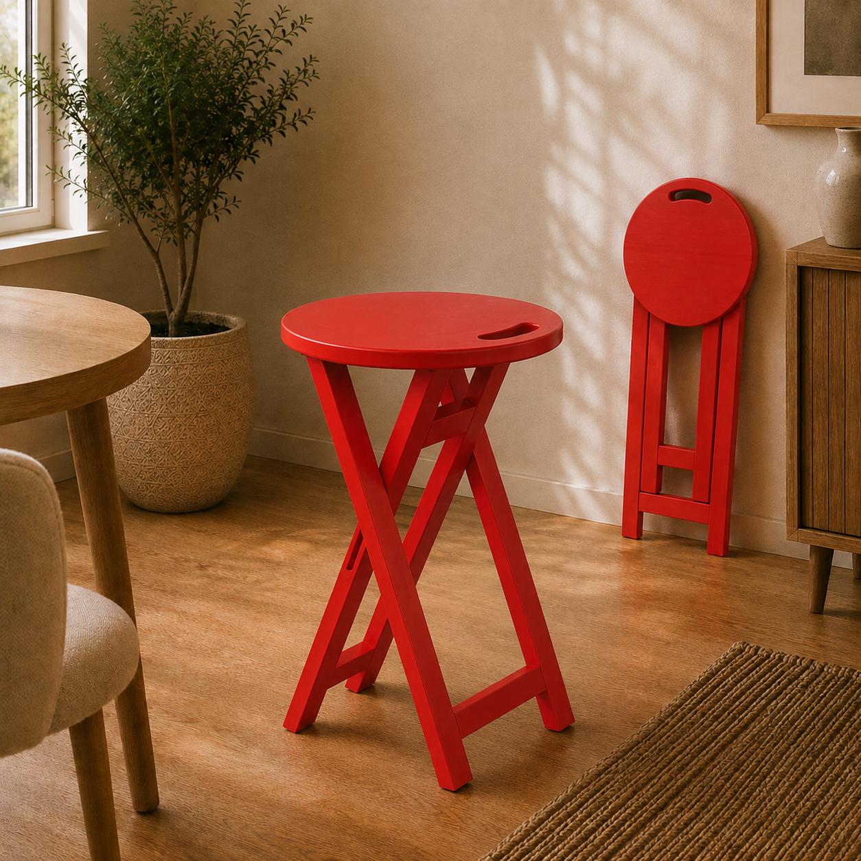 Folding Wooden Stool, Round Seat With Carry Handle - Etsy