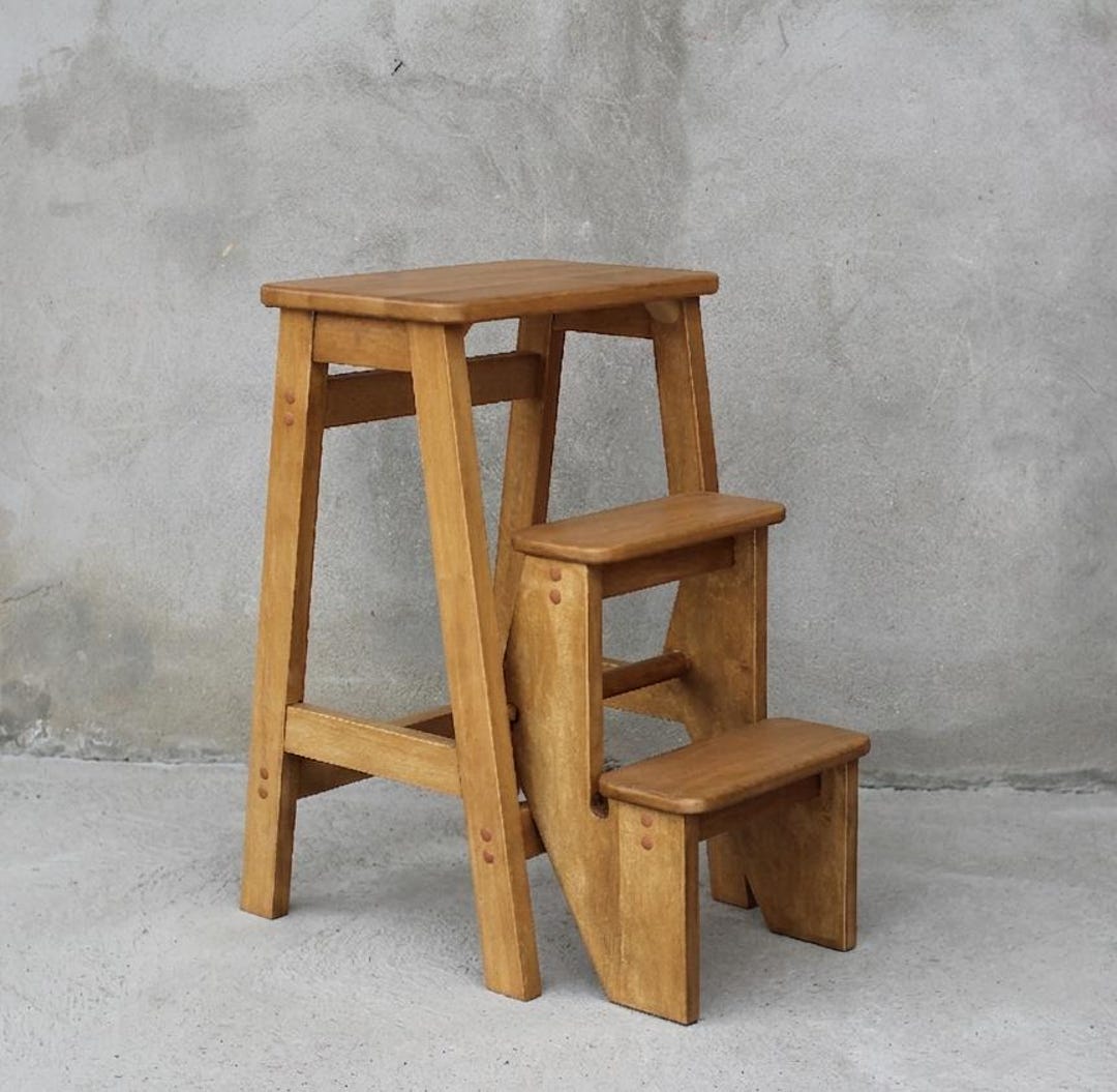 Handmade Alder Wood Step Stool Ladder - Rustic Folding Seat - Etsy UK