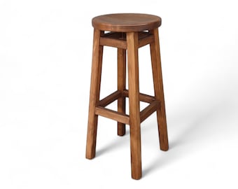 Warm Brown Rustic Wooden Bar Stool with Round Seat Handcrafted Sturdy and Stylish Seating for Bar Kitchen Vintage natural wood pub furniture