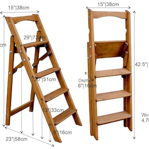 Handgefertigte hölzerne Trittleiter – robuste Massivholzleiter für Haus und Küche | Kompaktes und tragbares Design Rustikale Hausleiter, Bild 8