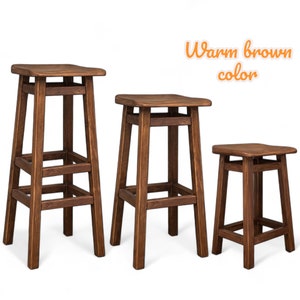 Vintage style Wooden High Stool Smooth seat, body shape Handcrafted Rustic Wood High Bar Stool Barstool Kitchen Solid Wood Farmhouse Style