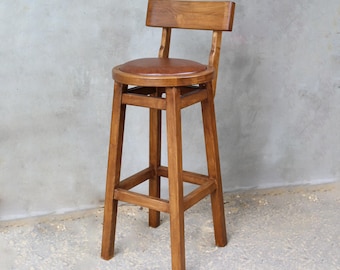 Bar Stool with Back, Upholstered Bar Chair, Solid Wood Counter Stool, Padded Seat, Kitchen Island Chair