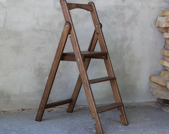 Wooden Folding Step Ladder | Slim 3 Step Solid Wood Stool | Compact Space Saving Stepladder