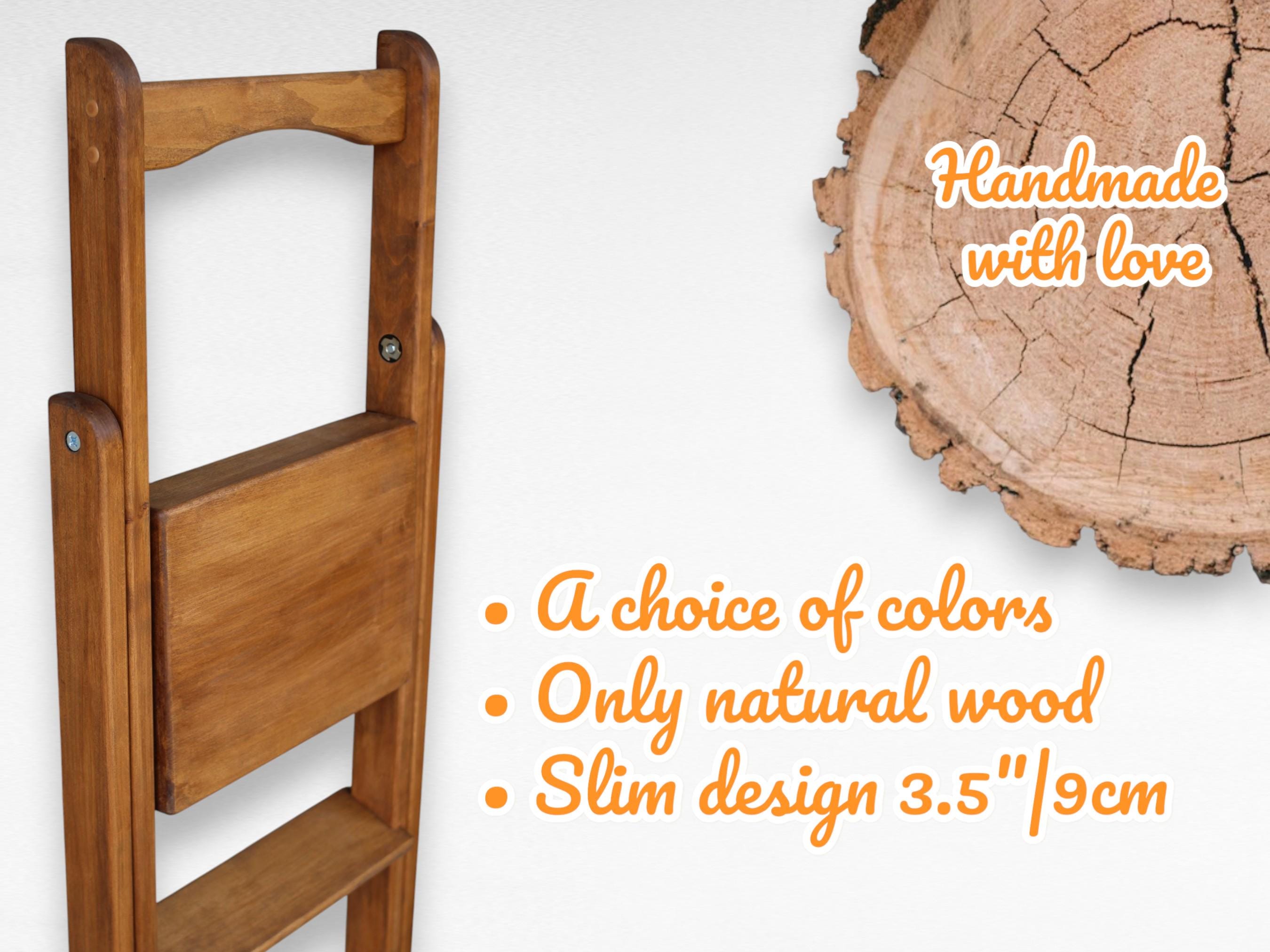 Natural Wood Folding Thin Ladder for Kitchen or Library Wooden ...