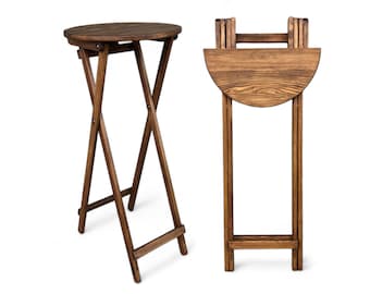 Folding Wooden Brown High Round Patio Table for Home or Outdoor for Cafe Solid Wood Bar Dining Table for balcony or small kitchen furniture