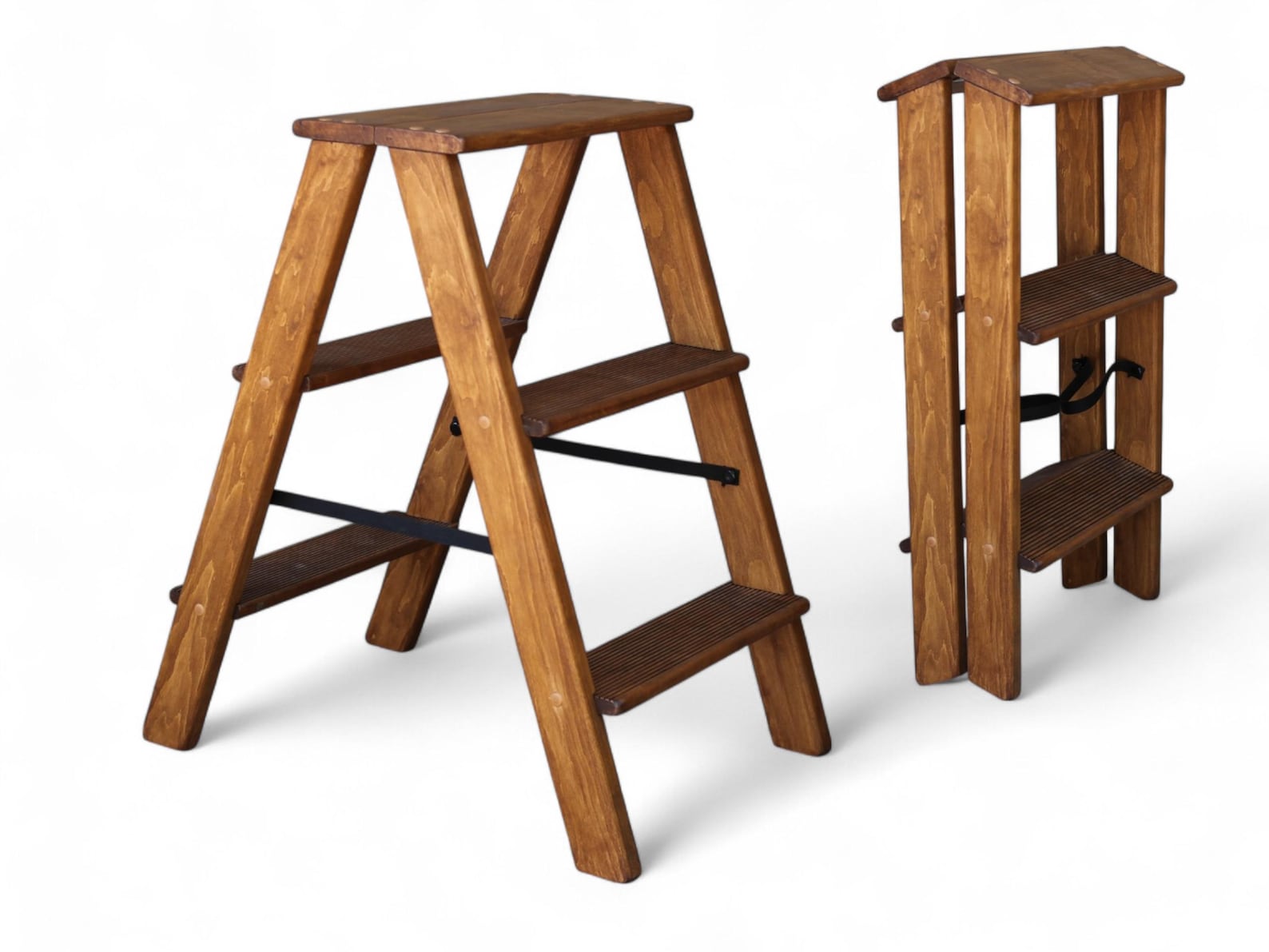 Wood Rung/step Brown Natural Wood Folding Small Ladder for Kitchen or Library Wooden ...