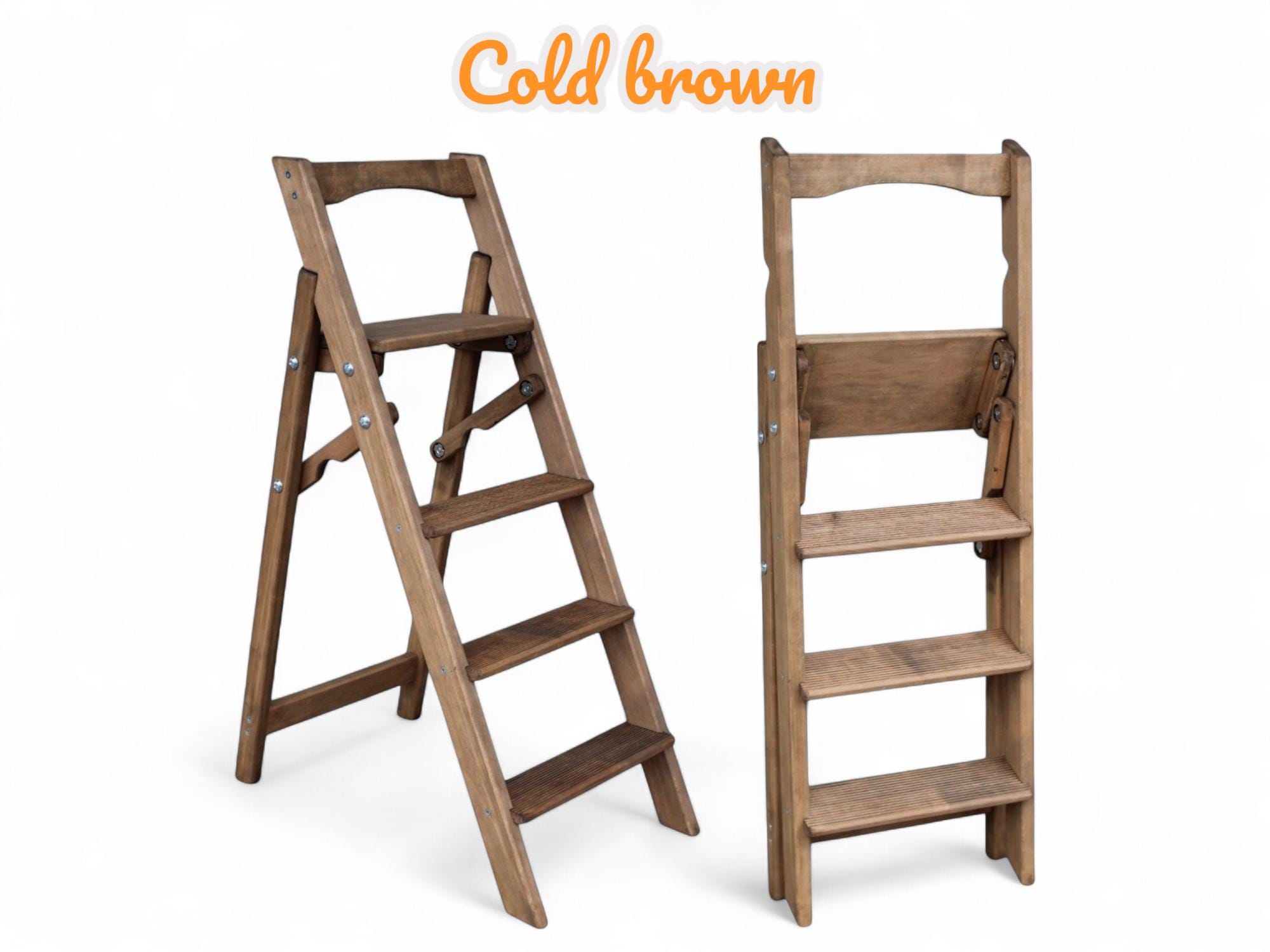 Wood Rung/step Red Natural Wood Folding Ladder for Kitchen, Library Wooden Stepladder ...
