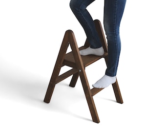 Rustic Alder Wood Folding Step Ladder, Photography Prop