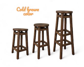 Wooden bar stool, Rustic counter stool handcrafted wood seating, Vintage pub furniture, Brown farmhouse kitchen stool Solid wood round stool