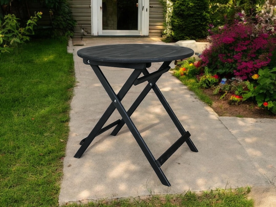 Folding Wooden Black Round Patio Coffee Table for Home or Outdoor for ...