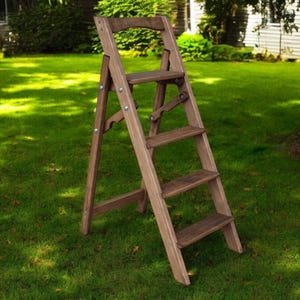 Brown Natural Wood folding ladder for Kitchen or Library Wooden stepladder 4 Step Rustic rung Foot ladder Photography Props Wood Tall Stand