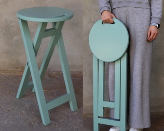 Wooden Folding Stool – Solid Ash Wood Kitchen Stool, Portable Extra Seating