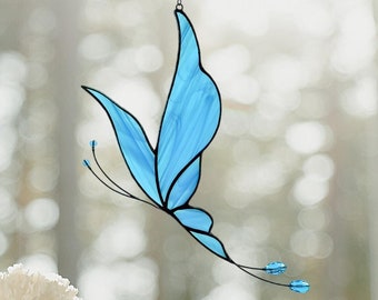 Blue Butterfly Suncatcher. Handmade Stained Glass Art Window Decor. Butterfly Suncatcher for Birthday Gift. Perfect Gift for Friends