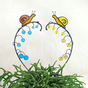 Lily of the Valley Berries with Snail. Stunning Stained Glass Plant Stake for Garden Decor.